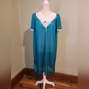 Vintage Ashley Taylor Size Large Nightgown Turquoise Lace Woman  J8